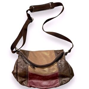 The Sak Crossbody Purse Deena Foldover Patchwork Leather Metallic Phone Pocket